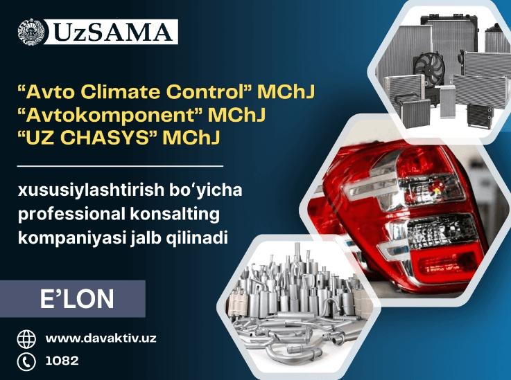 A professional consulting company is attracted for privatization of "Avto Climate Control" LLC, "Avtokomponent" LLC and "UZ CHASYS" LLC